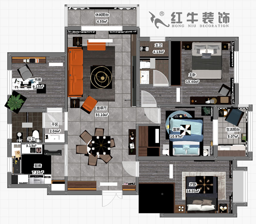 劉小勇_鴻雁名居20-1001-140㎡-現(xiàn)代風(fēng)格_4室2廳2衛(wèi)（新房裝修）_定制家￥208000_全包20萬00_03彩平圖